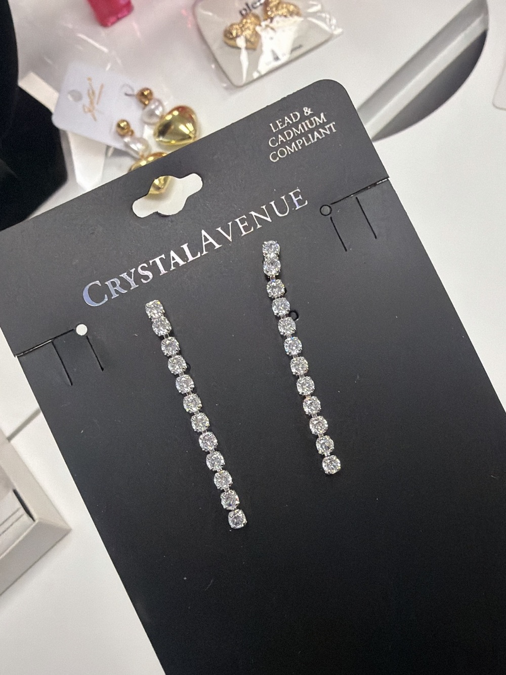 Silver-Tone Linear Cubic Zirconia Drop Earrings - Clear lead free